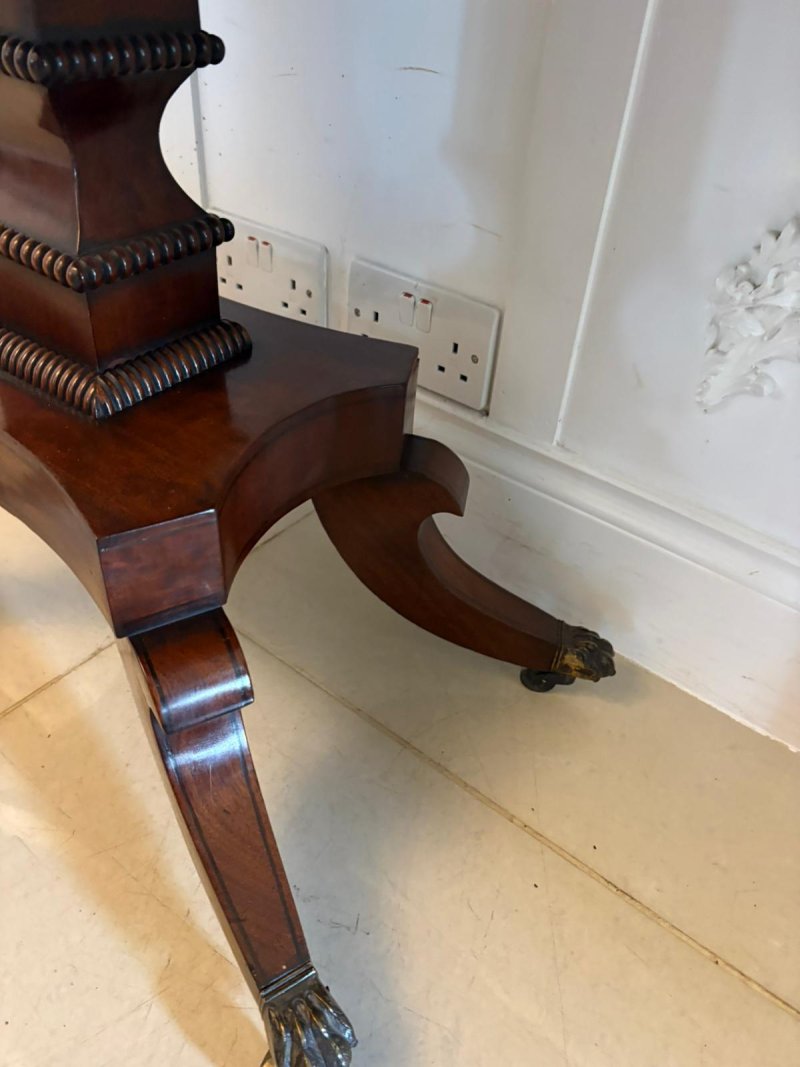 Antique English Regency Mahogany Brass Inlaid Fold Over Console Card Table - Image 8